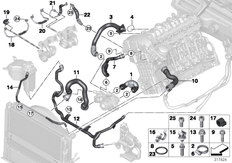 2006 BMW Pipe, supply, cooling for turbocharger. ZYL. 1-3 - 11537558899